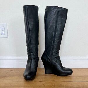 Corso Como Knee High Black Leather Boots with Side Zipper Size 9